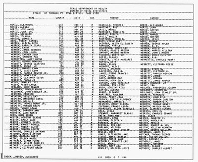 Vernon Ralph Nesmith — Texas birth index, 1946