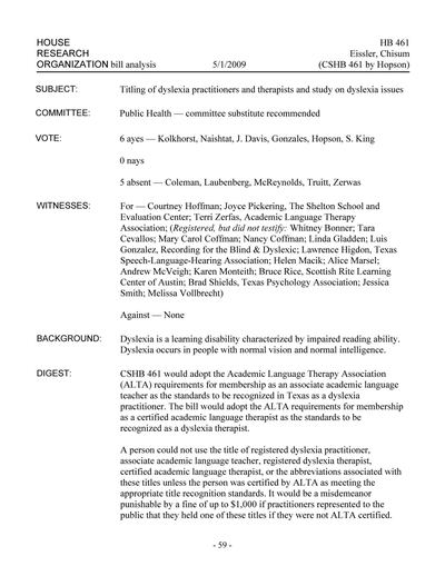 Texas House Research Organization Daily Floor Report: 81st Legislature Regular Session, Number 61 — page 61