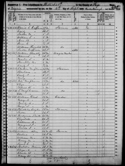 1850 US Census — Page County, Virginia, Coffman Household