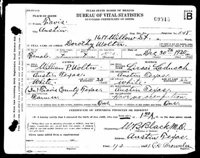 Texas, U.S., Birth Certificates 1903–1932 — no. 69345 (Ancestry record 441881) · **S665** — page 69345