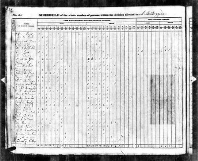 1840 United States Federal Census — **(No. 4.) SCHEDULE of the whole number of persons within the division allotted to A. D. Bugg(?)**, Sumner County, Tennessee, page 20, row 8 (Ancestry coll. 8057, record 3431539, image 4410645_00752) · full resolution 4062 x 3312 px, 56/56 DeepZoom tiles — page p. 20, row 8