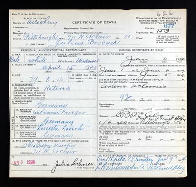 Pennsylvania death certificate no. 677 — Allegheny County, filed 8 Jan 1924 (Ancestry coll. 5164) · full resolution 3124 × 2964 px — page no. 677