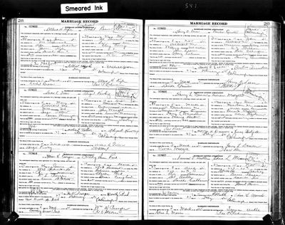 Ohio, U.S., County Marriage Records, 1774-1993 — Lucas County ledger p. 288, licence no. 97864, William H. Proeger and Dorothy Susan Reid, sworn 27 Feb 1932, solemnised 4 Mar 1932 (Ancestry coll. 61378, record 2472799; image TH-1-18858-23171-20; film 002169933) · full resolution 4818 × 3802 px, DeepZoom level 13, 80/80 tiles — page ledger p. 288, entry 97864