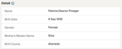 Patricia Eleanor Proeger — California Birth Index
