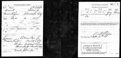 U.S. World War I Draft Registration Cards, 1917-1918 — Local Board for Division No. 2, County of Alameda, State of California, **Hayward, California**; serial 939, order A 2696, registered 12 September 1918 (Ancestry coll. 6482, record 29586428; image 005240885_02265) · full resolution 3048 x 1464 px, DeepZoom level 12, 18/18 tiles, both sides on one image — page card front + Registrar's Report