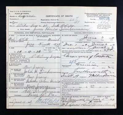 Pennsylvania certificate of death, file no. 69731 — Luzerne County, Wilkes-Barre, registered no. 642, filed 4 June 1919 (Ancestry coll. 5164, record 870597; image 41381_1521003238_0722-02796) · full resolution 2884 × 2700 px, DeepZoom level 12, 36/36 tiles — page no. 69731